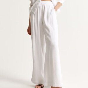 Abercrombie & Fitch, White Linen Pant, Crinkle Textured Pull-On Pant XL Long NWT